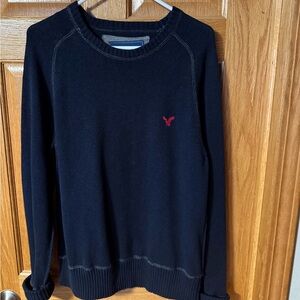 American Eagle Outfitters Navy Blue Crewneck Sweater with Red Logo